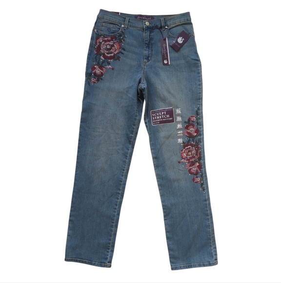 NWT Gloria Vanderbilt Amanda Studded Embroidered Jeans 10 Average Blue Pockets - Picture 4 of 17